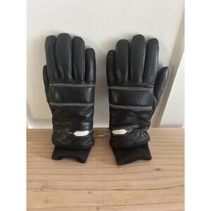 Vtg GRANDOE Black Warm LEATHER WINTER GLOVES Ski Snowboard Hike Gear Women's S